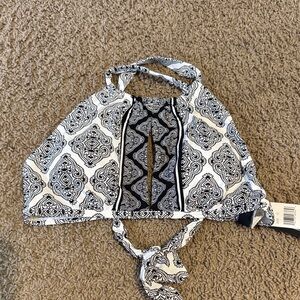 La Blanca Black & White Paisley High Neck Bikini Top keyhole NWT size 12